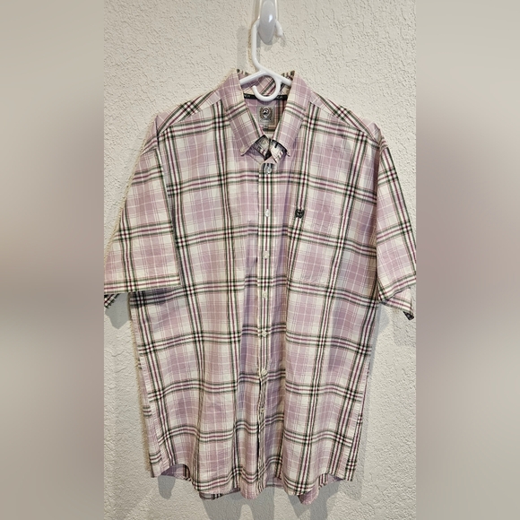 Men's Cinch Button Down Western Short Sleeve Shirt size XLarge Purple Plaid - Picture 2 of 5